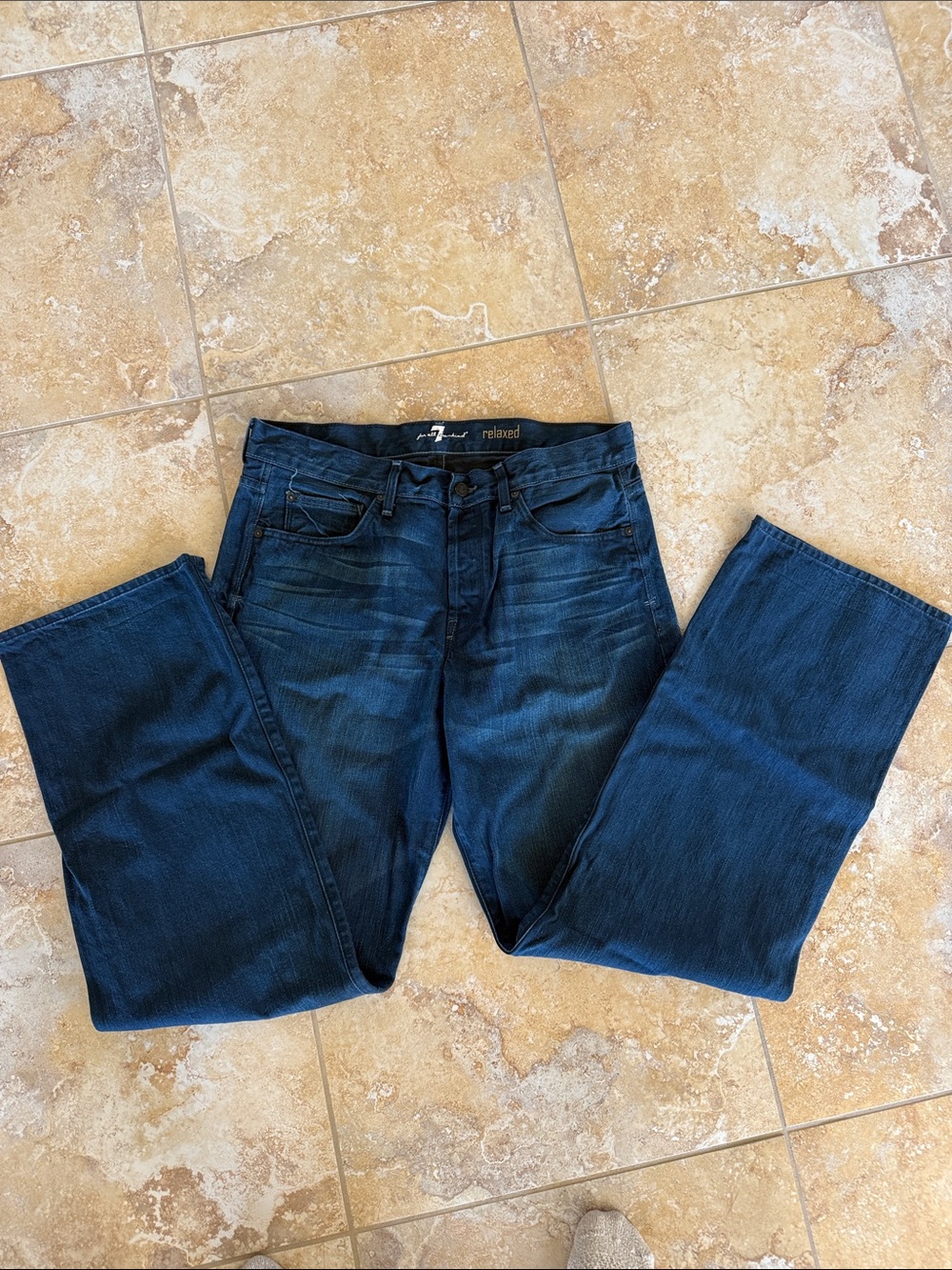 7 For All Mankind Men's Relaxed Indigo Blue Jeans